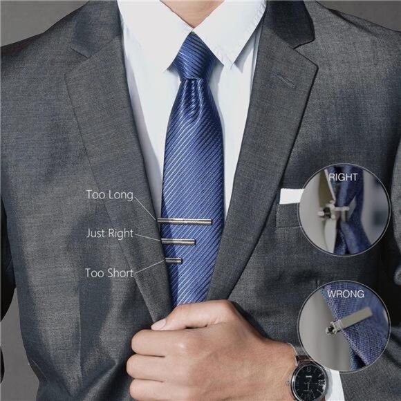 Tie Clip Cufflinks Set for Men Necktie TieBar Clips Business Shirts Wedding Gift - Picture 6 of 7